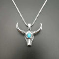 Vintage Punk Jewelry Stainless Steel Turquoise Bull Head Necklace