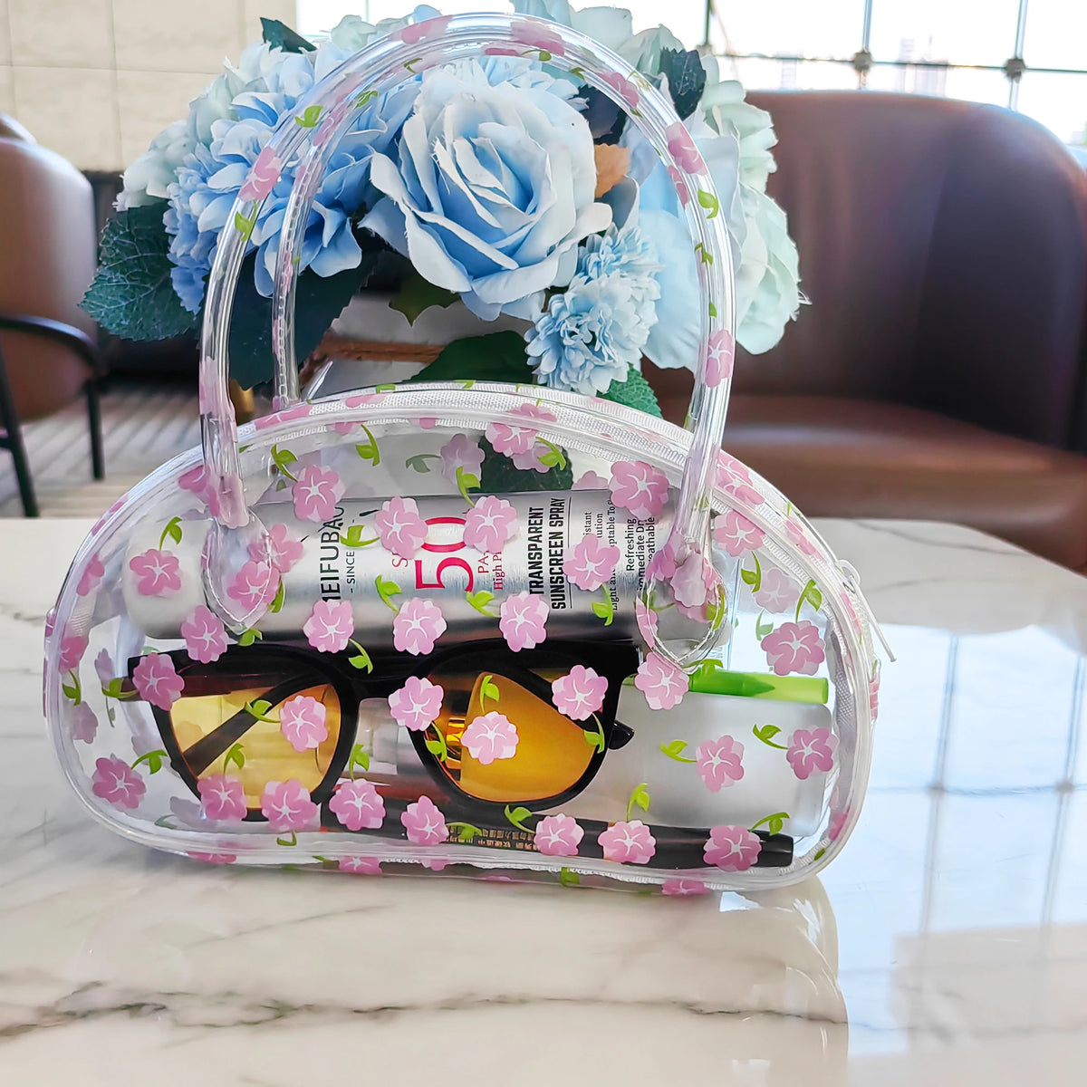 Clear Transparent PVC Makeup Bag Custom Logo Cosmetic Pouches for Travel Toiletries Folding Style Large Stock Mix Colors