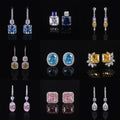 Abiding Colored Crushed Ice Diamond-fire Cubic Zirconia French Hook Earrings 925 Silver Yellow Blue Pink White CZ Stud Earrings