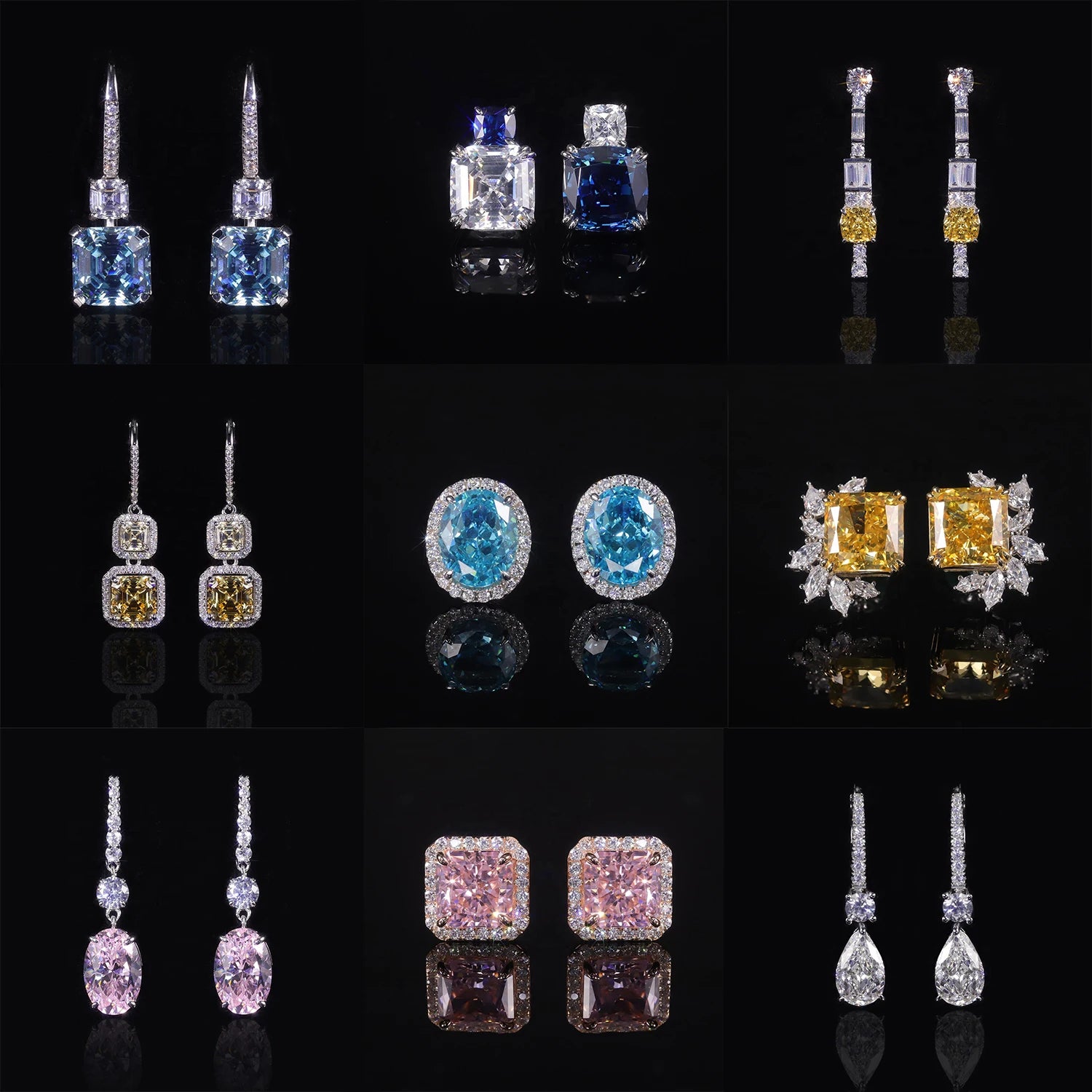 Abiding Colored Crushed Ice Diamond-fire Cubic Zirconia French Hook Earrings 925 Silver Yellow Blue Pink White CZ Stud Earrings