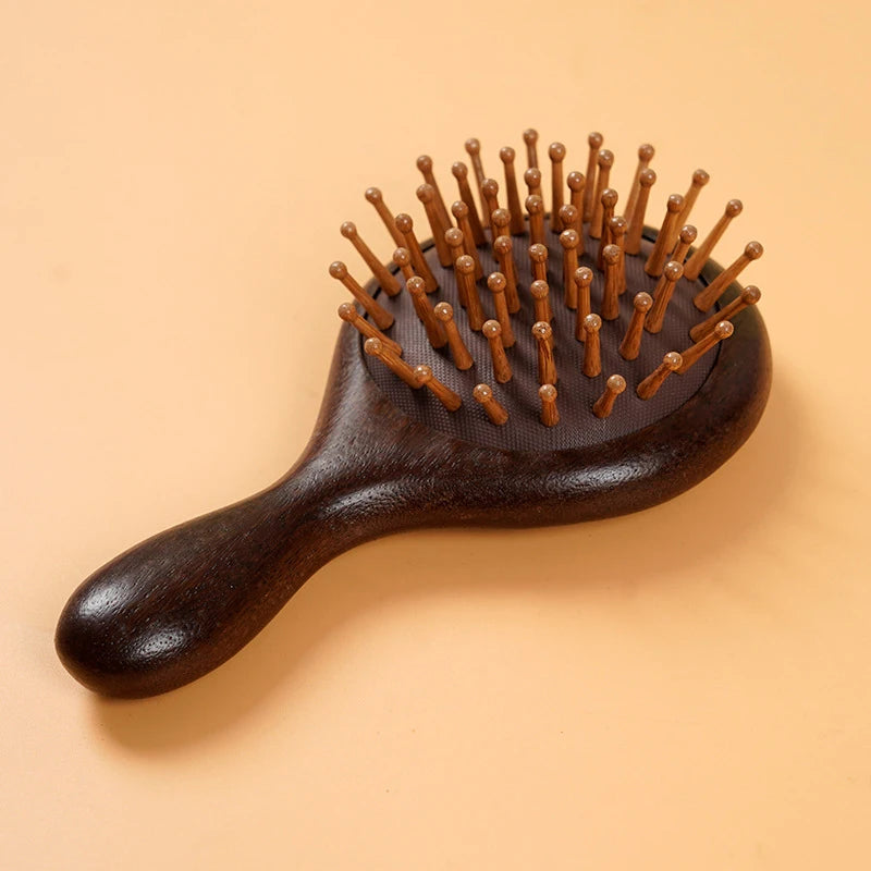 Factory Wholesale Portable Pocket Style Salon Comb Natural Sandalwood Wooden Airbag Massage Comb Fluffy Hair Styling Comb