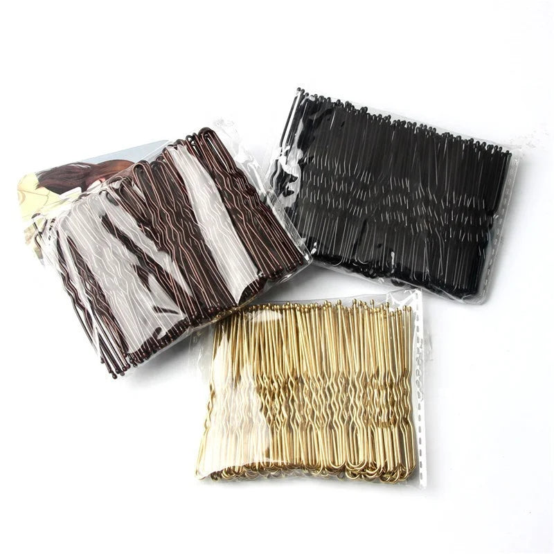 100 Boutique Fancy Designer Blonde Black Gold Plain Hairpins Vintage Bun Metal Hair Clip Stick U-shaped Bobby Hair Pins U Shape