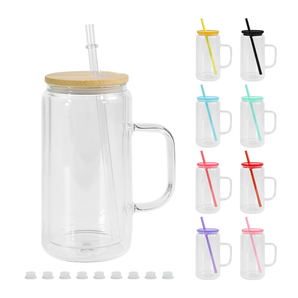 16oz Snow Globe Tumbler Glass Clear Double Wall Pre-drill Glass Cup Beverage Modern Glass with Lid Straw