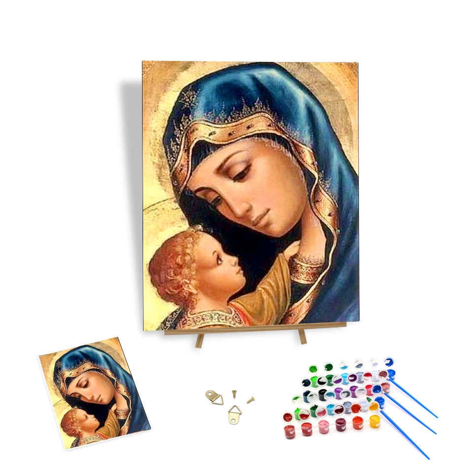 Diy Painting by Numbers the Mother Is Holding a Child Oil Painting Handmade Art Deco  Painting Kit