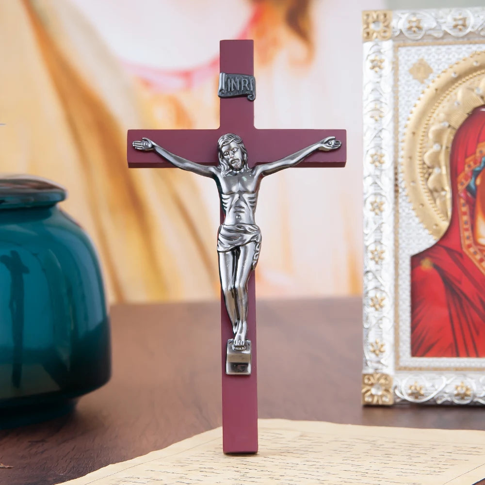 Elegant Carved Wood Crucifix with Silver Tone Metal Corpus Catholic Wall Art for Prayer Spaces Chapel Decor Faithful Blessings
