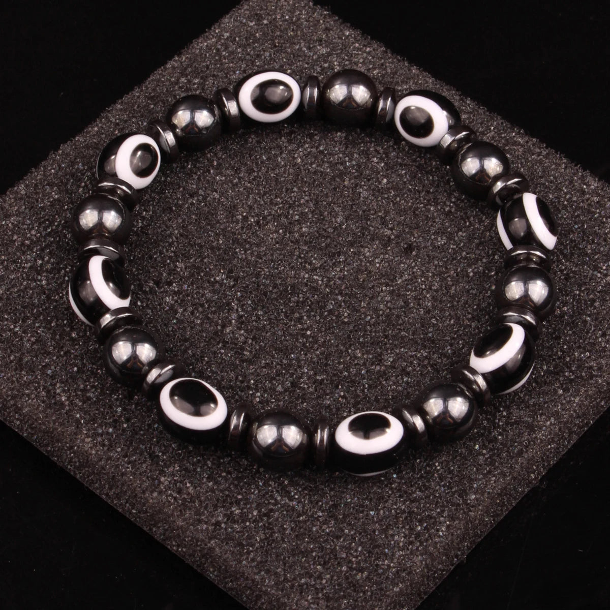 Hematite Bracelet for Women Men Eye Charm Elastic Bracelet