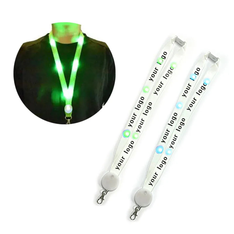 High Quality Wholesale Promotional Polyester Led Light up Flashing Custom Lanyards with Logo Silk Screen Printing