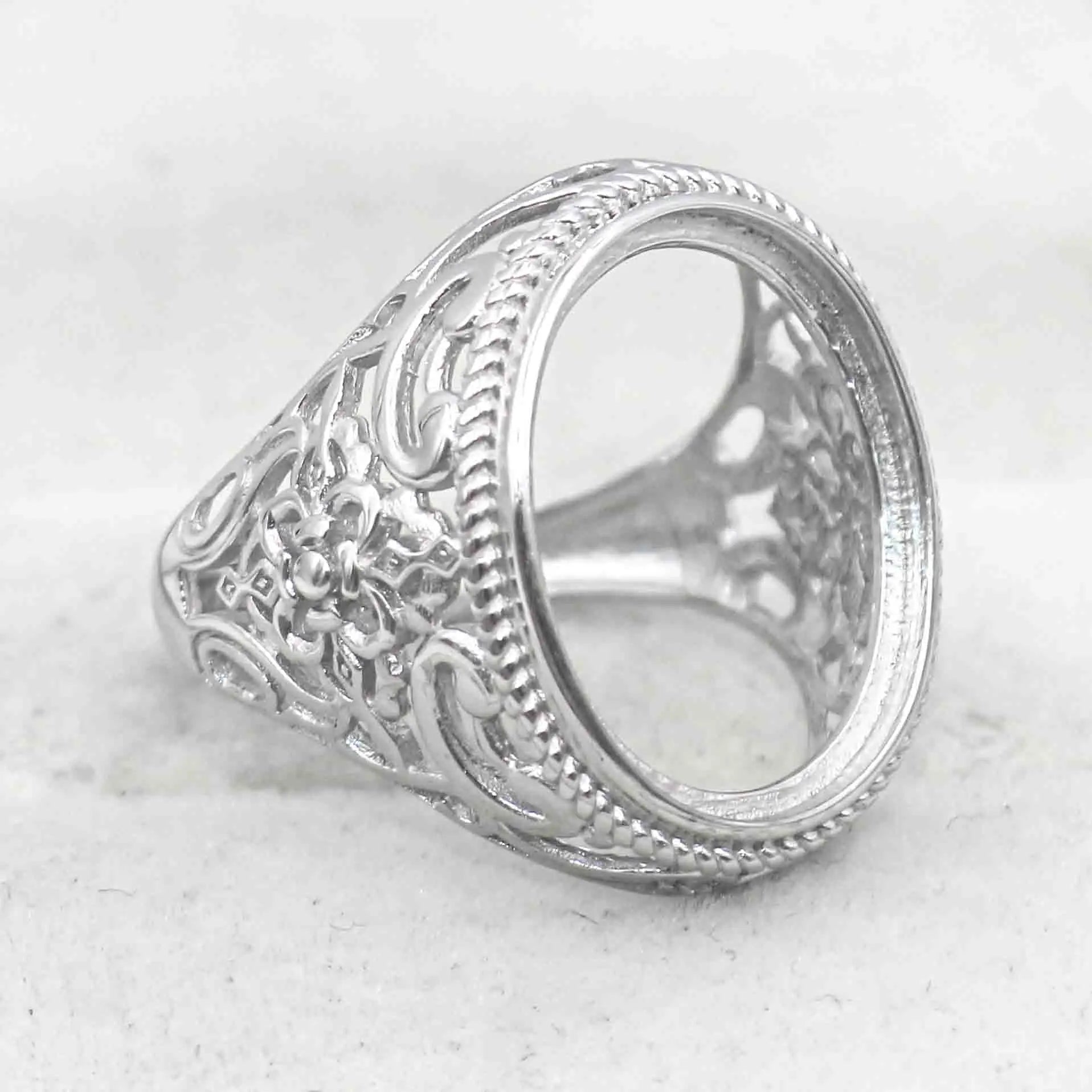 Sterling Silver 15*19mm Semi Mount Men's Ring Frame Empty Blank Bar Bezel Setting S925 Base Without Center Stone for DIY Inlay