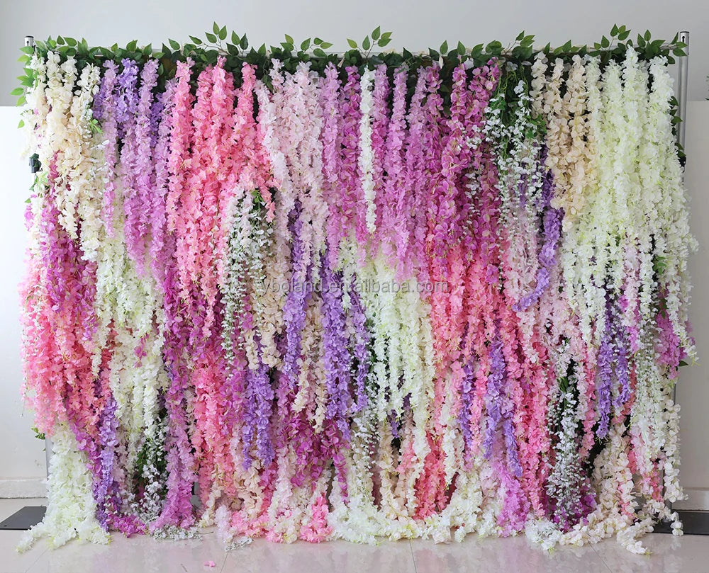 Ceiling Floral Wall Decor Wisteria Cherry Blossom Hanging Artificial Silk Flower Wall Panel Ceiling Flowers for Wedding Event