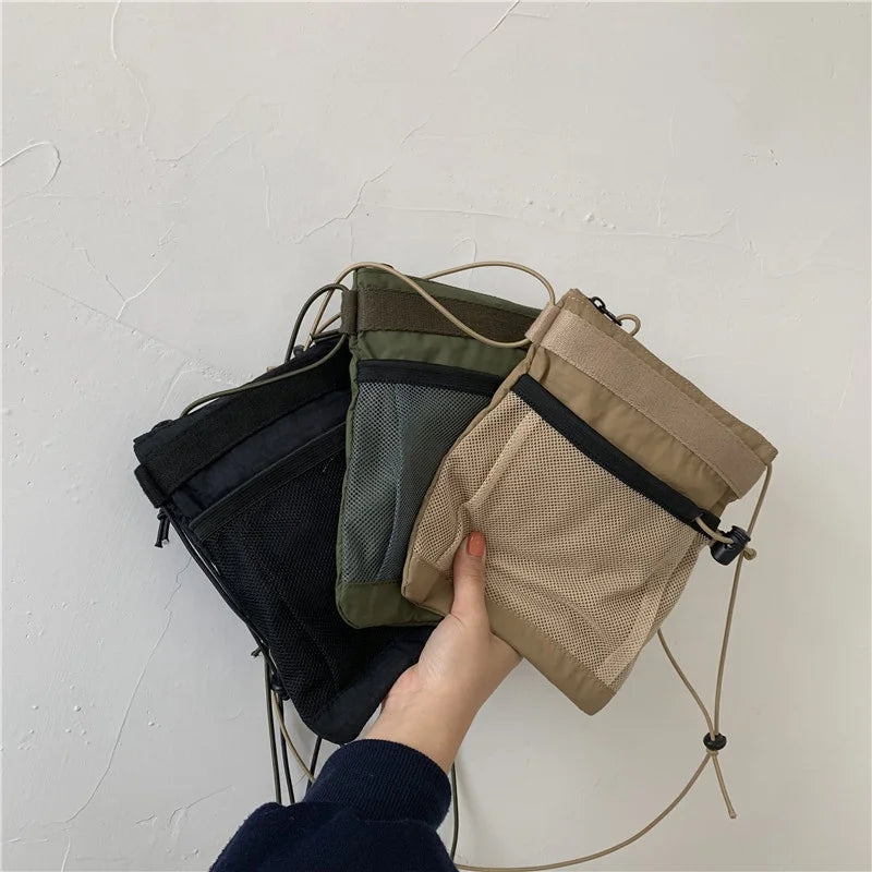 Fashionable Korean Style Women's Single Shoulder Bag Casual Nylon Crossbody with Color Block Mesh Portable New Trendy Small Bag