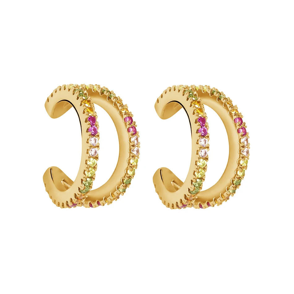 Trendy Sterling Silver 925 Wholesale Vermeil Gold Jewelry 14k Claw rainbow Shining Ear Cuff Earrings Women