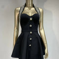 SB3009 New Style Beautiful Fashion Ladies Black Short Sleeveless Halter Dress Elegant Mini Party Dresses