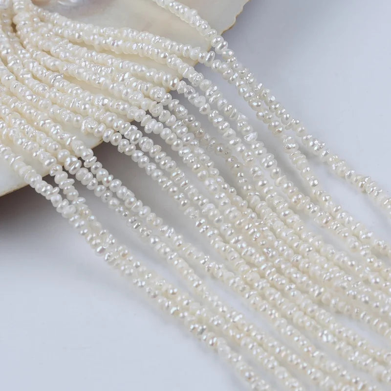 2-3mm Button Real Natural White Freshwater Pearl Beads 18cm Short Strand