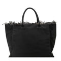 Fashion Women's Black Canvas Tote Handbag with Tassel for Summer Shopping Beach Travel