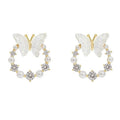 AA01483 Korean Dainty Delicate Fashion Zircon Butterfly Pearl Earrings Women Girl Bow Exquisite Crystal Flower Wreath Stud Earri