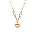 Anti Tarnish Jewelry Stainless Steel 18K Gold Plated Paper Clip Chain White Shell Heart Pendant Choker Necklace