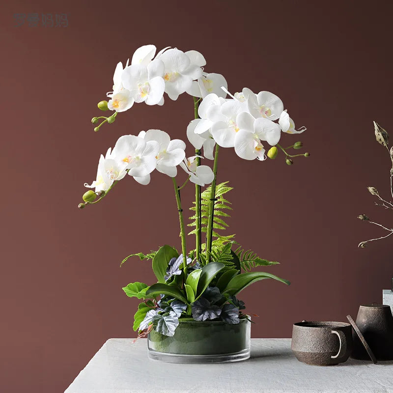 Real Touch Artificial Phalaenopsis Orchid Flowers Bonsai Potted Christmas Decor for Home or Hotel