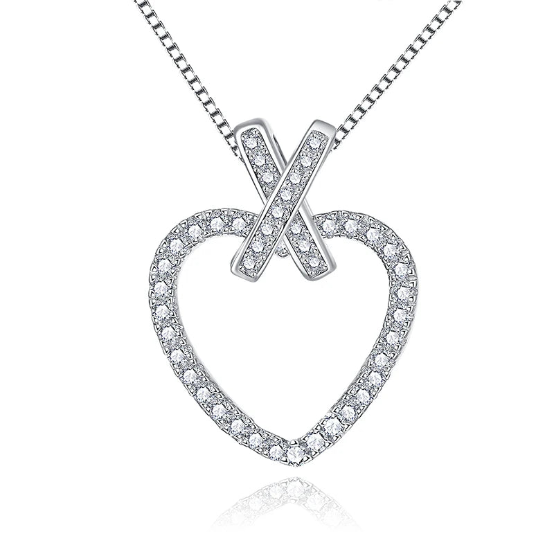 Yh Jewellery Silver Rhodium Plated Synthesis Round Brilliant Cut Diamond Heart Pendant Women Necklace