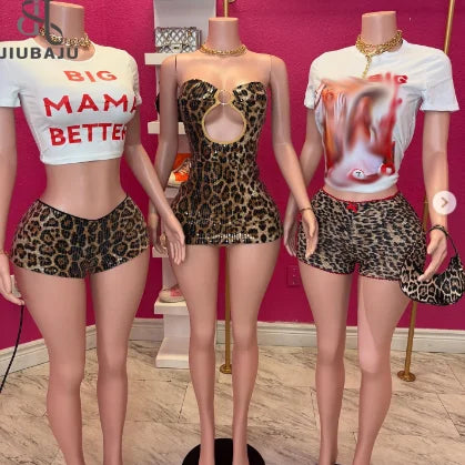 Women Leopard Print Summer New Fashion Graphic Shirt Match Leopard Short Lady Casual Match Outfits