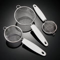 3pcs Stainless Steel Fine Mesh Strainer Set Kitchen Wire Sieve Colander with White Handle for Baking Tea Juice Flour Sifter