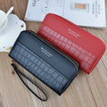 Crocodile Pattern Double Zipper Fashion Wrist  Phone Bag Designer  Long Clutch Wallet Leather