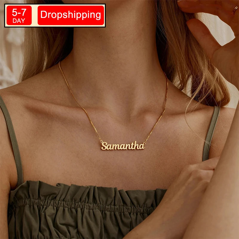 New North Custom Name Charm Necklace Stainless Steel Jewelry Christmas Birthday Gift Dainty Name Pendant Couple Necklace Women