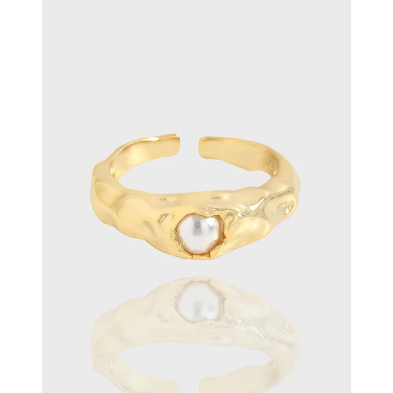 Fashion 18K Gold Plated 925 Sterling Silver Irregular Pearl Inlay Rings Fine Jewelry Gifts