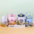 900ml Cute Cartoon Plastic Straw Cup with Handle Strap Big Belly Water Bottle for School Girls for Kindergarten Use