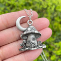 Fashion Gothic Witch Moon Mushroom House Pendant Necklace for Men and Women Birthday Party Jewelry Gift