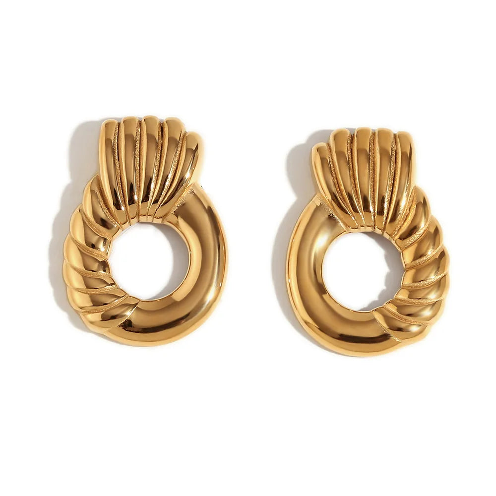 Waterproof New Fashion Stainless Steel Pineapple Striped Gold Plated Drop Earrings Trendy Geometric Women Unusual Jewelry