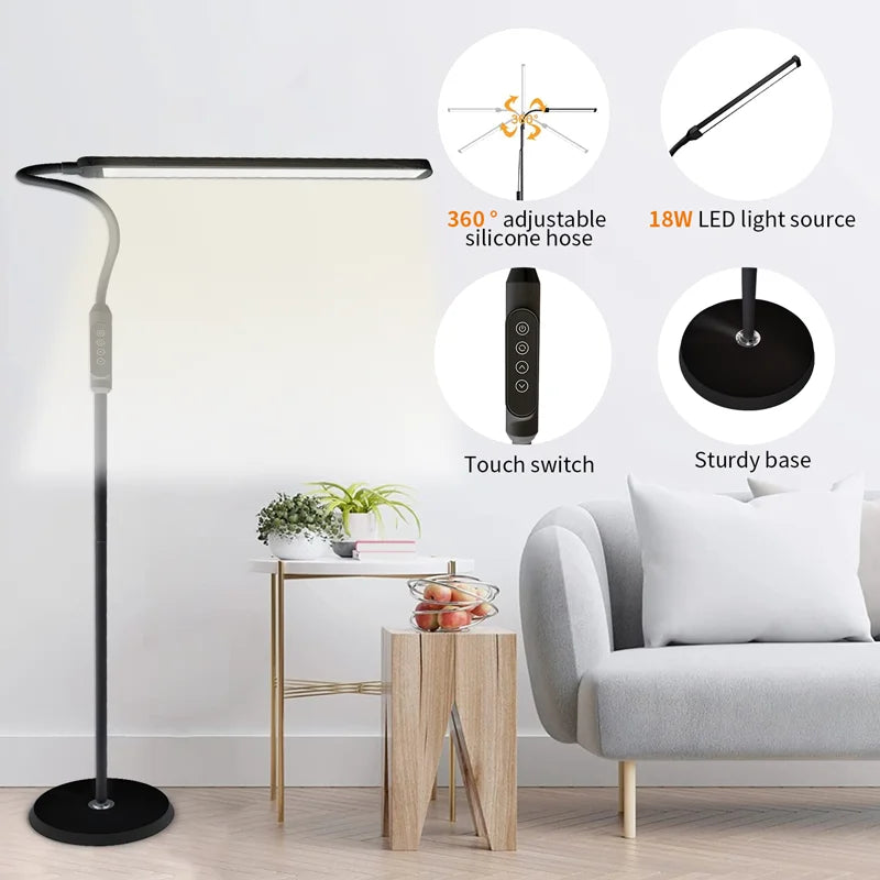 Beauty Salon Black White 360 Degree Adjustable Silicon Hose 18W Led Floor Lamp Eyelash Tools
