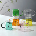 Borosilicate Double Wall Colored Glass Cute Bear Tea Double Wall Glass Milk Coffee Bear Mug with Handle