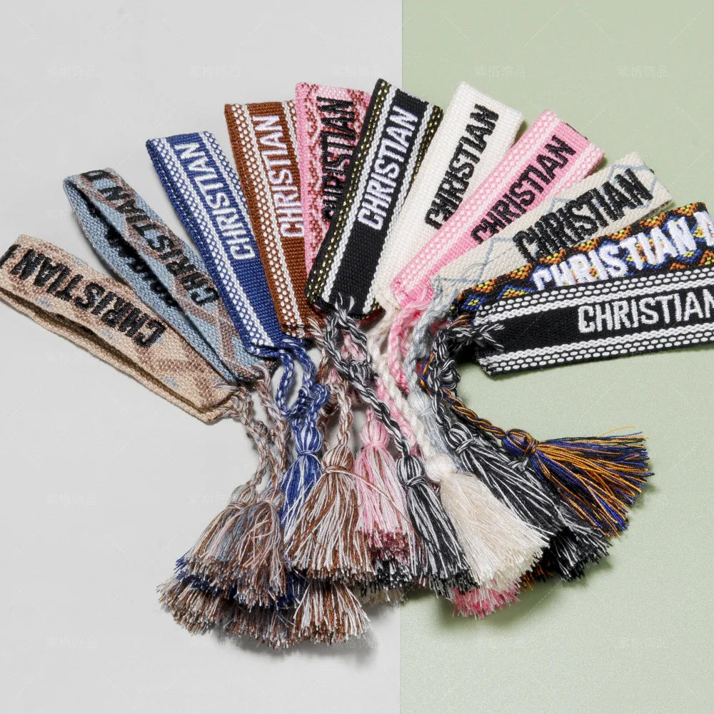 Bohemia Embroidered Wrist Strap Tassel Friendship Braided Bracelet Lady Boho Letters Women's Christian Adjustable Woven Bracelet