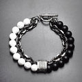 Men's Fashion Natural Stone Turquoise Beaded Bracelet with Metal Chain Accessory Jewelry for Gift Occasions