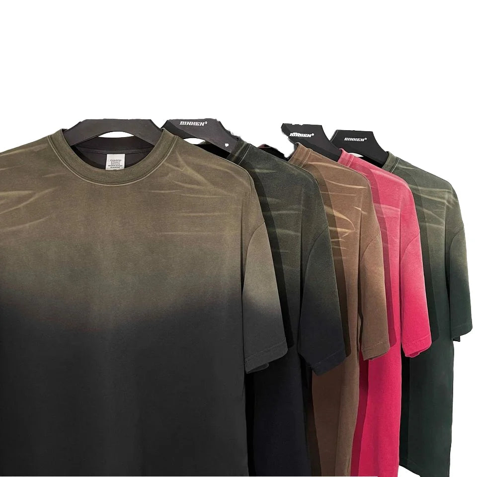 Hip Hop 260 Gsm Heavyweight Oversized Boxy T Shirt Custom Logo Mutil Color Vintage Acid Stone Washed DTG Print T-shirt