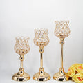 Fashionable Single Head Prop Gold Crystal Candle Pillar Holders Home Decorative Pattern Metal Hollow-out Handicraft Weddings INS