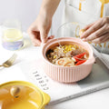 Bone China Enamel Noodle Bowl with Double Ear Lid Eco-Friendly Classic Design Travel