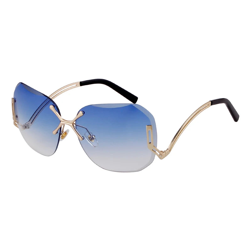 STY8210 Wholesale Fashion Rimless Sunglasses New Metal Cut Edge Ocean Piece Sunglasses for Women Men