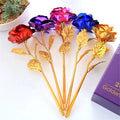 24K Gold Foil 25CM Rose Flower Creative Single Gold-Plated Bouquet Box Christmas Valentine's Day Home Decor Elegant Floral Gift
