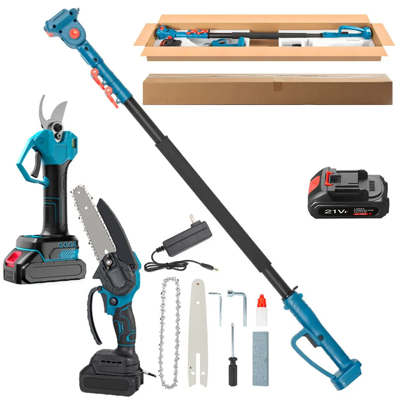 3-in-1 Cordless Electric Garden Tool Set with Telescopic Pole-Pruner & Chainsaw (OEM DIY Grade) for High Branch Trimming