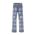 Patch Embroidered Cat Whiskers Stonewashed Button Men's Straight Baggy Jeans