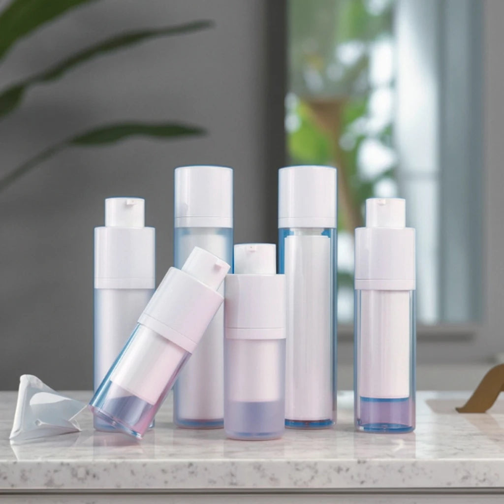 Double Vacuum White 15ml/30ml/50ml Emulsion Liquid Foundation and Cream Serum Bottle with Rotating Press Pump Sprayer