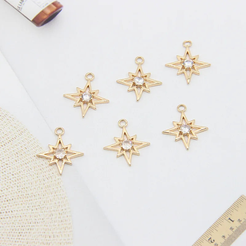 Simple Kc Gold Plated Hollow Star Pendant Crystal Zircon Stern Pendant for Diy Jewelry Accessories