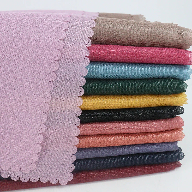 Muslim Scarf Women Hijab Malaysia Plain Solid Color Laser Scallop Scarf Cotton Hijab Shawl Other Scarves