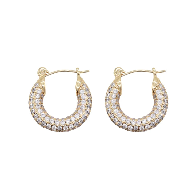 Jiexing Wholesale Jewelry Earring Micro Inlaid CZ Zirconia Round Big Hoop Earrings 14K Gold Plate Women Jewelry Accessories