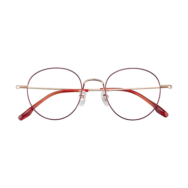 Stylish Retro Silver Black Titanium Eyewear Classics Optical Oval Full Frame Eyeglasses