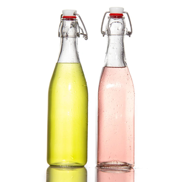 Wholesale Swing Top Round 250ml 500ml 1000ml Beverage Wine Beer Glass Bottle with Flip Top and Screen Printing