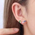 Top-sell Fashion Square Zircon Colored Copper Jewelry Female Elegant Temperament Niche Design Zirconium Curved Earrings