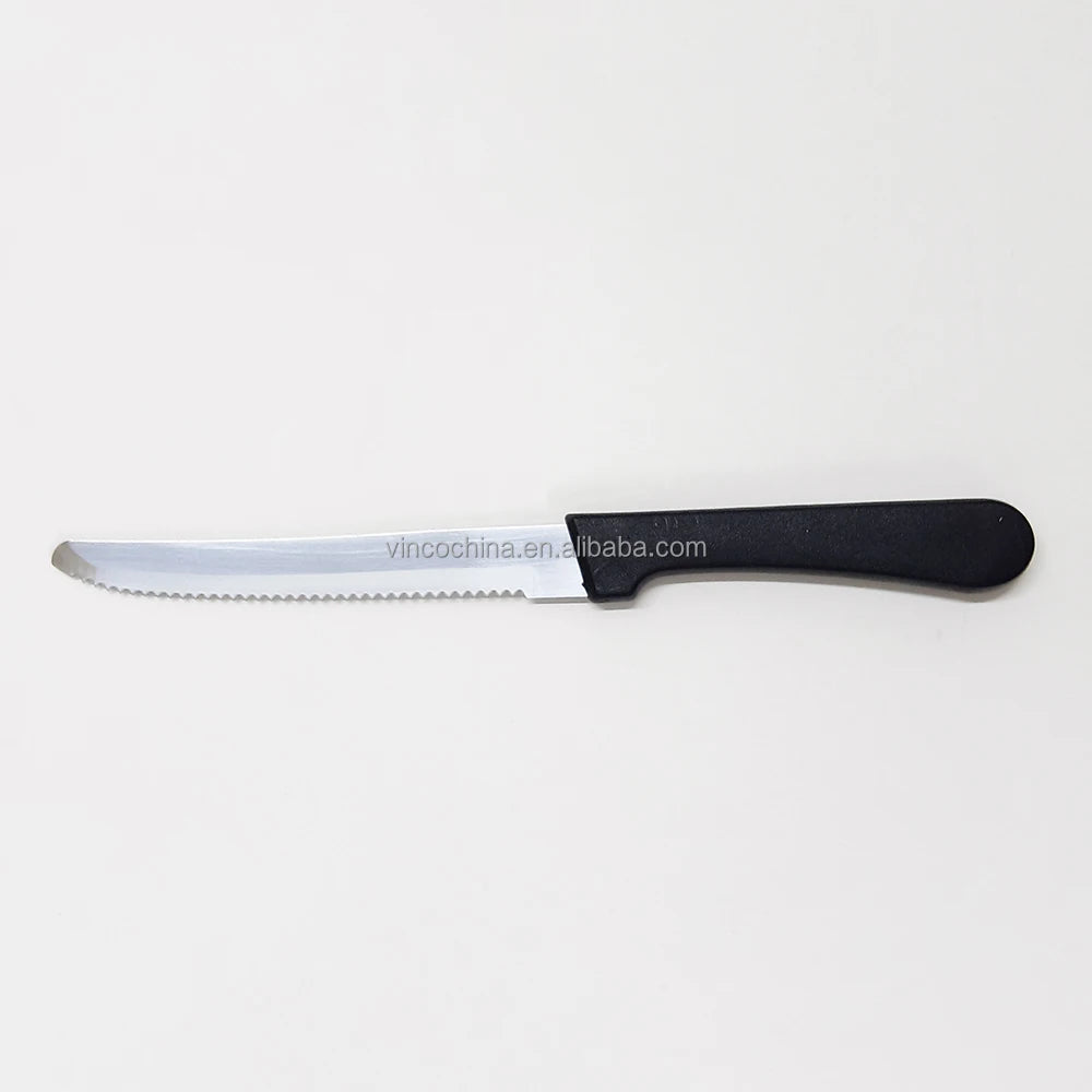 Round Tip Serrated Edge Stainless Steel Steak Knife With Plastic Handle for Home Restaurant