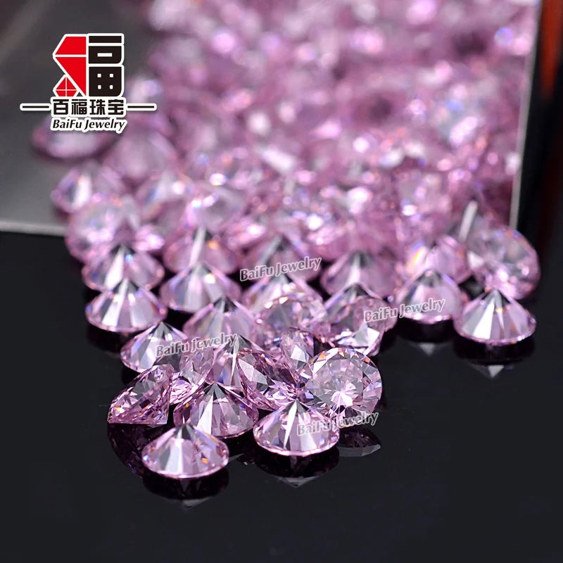 Baifu Jewelry Pink 8.0mm CZ Gemstones Round Brilliant Cut Loose Zirconia
